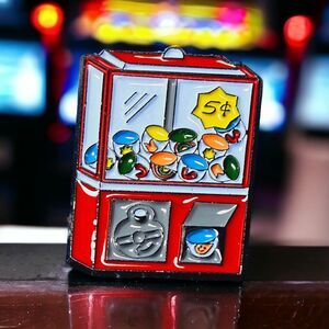 Vintage Claw Pop Up Toy Candy Gum Ball Red Machine Lapel Pin Brooch 5 Cent Retro